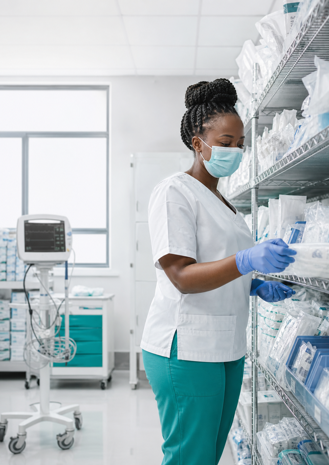 Healthcare professional managing medical supplies